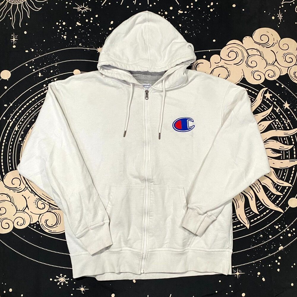 Champion Hoodie Men's XL White Fleece Full-Zip Streetwear Athletic Performance